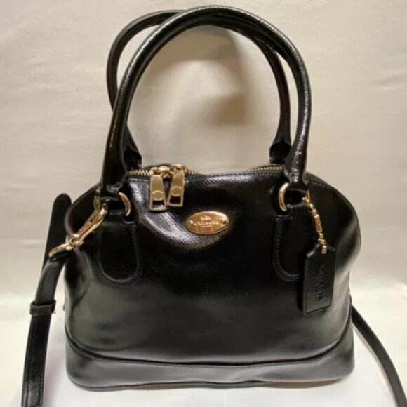 Coach Cora F36703 Patent Crossgrain Leather Black Gold Convertible Shoulder Bag - Picture 5 of 16